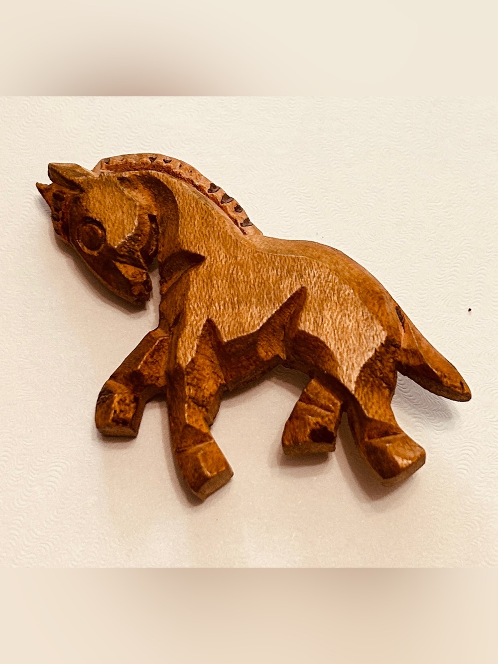 Vintage 1930-40’s Carved Wood Horse Brooch faceted geometric Western Folk Art